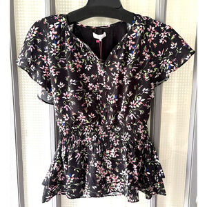 NWT Parker New York Smocked Waist Peplum Blouse Flutter Sleeves Cottagecore | XS